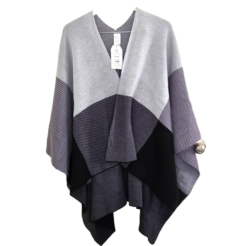 Time & Tru Open Front Cardigan Wrap Womens One Size Layer Gray Black
